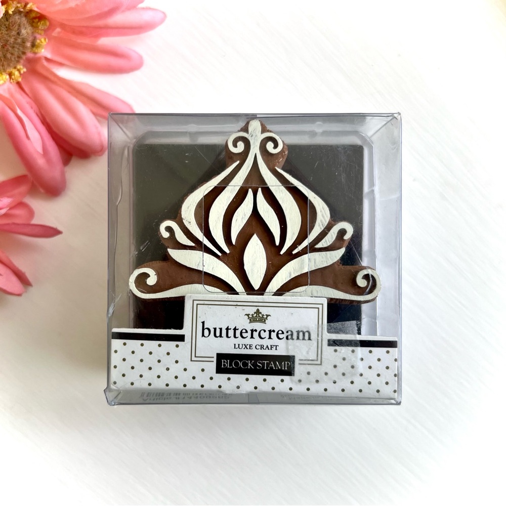 NEW Block Stamp Home Decor Flower Design Buttercream by Luxe Craft Sealed in Box